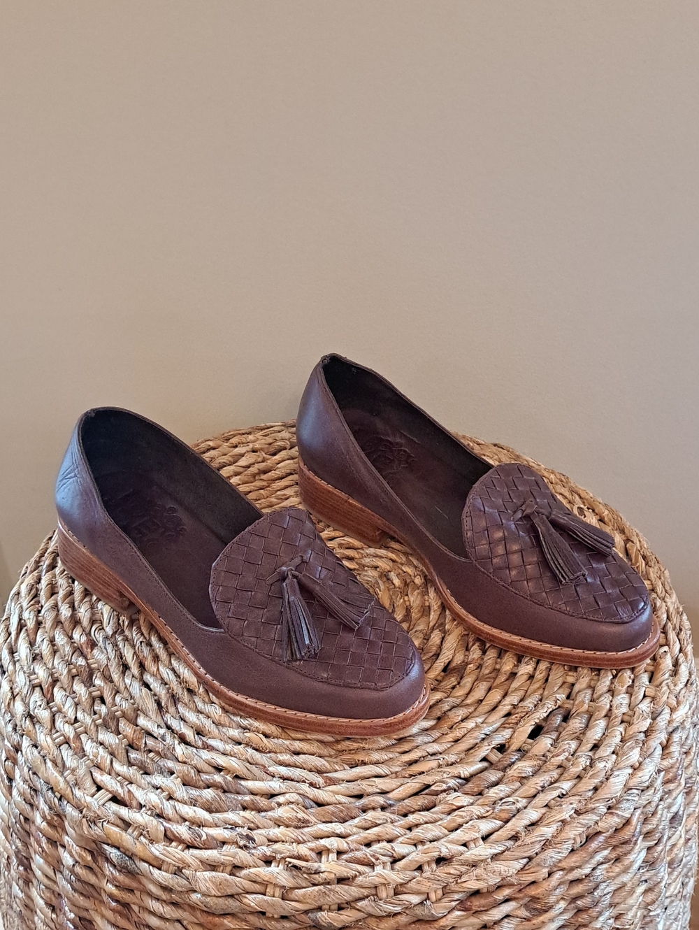 ELF Brooklyn Womens Nikita Hand Made Brown Leather Tassel Loafers Wood Soles 7
